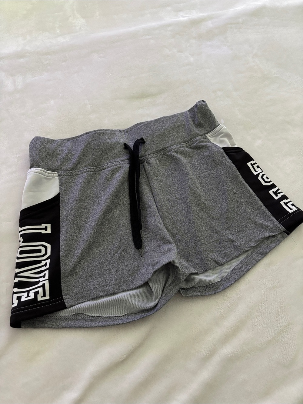 Women’s Gray Athletic Drawstring Shorts with Side 'LOVE' Panel pockets